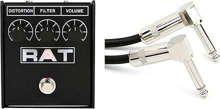 Pro Co RAT 2 Distortion/Fuzz/Overdrive Pedal + StageMASTER SEGLL-06 Right Angle to Right Angle Patch Cable - 6 inch