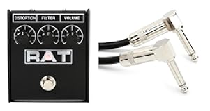 Pro Co RAT 2 Distortion&sol;Fuzz&sol;Overdrive Pedal &plus; StageMASTER SEGLL-06 Right Angle to Right Angle Patch Cable - 6 inch
