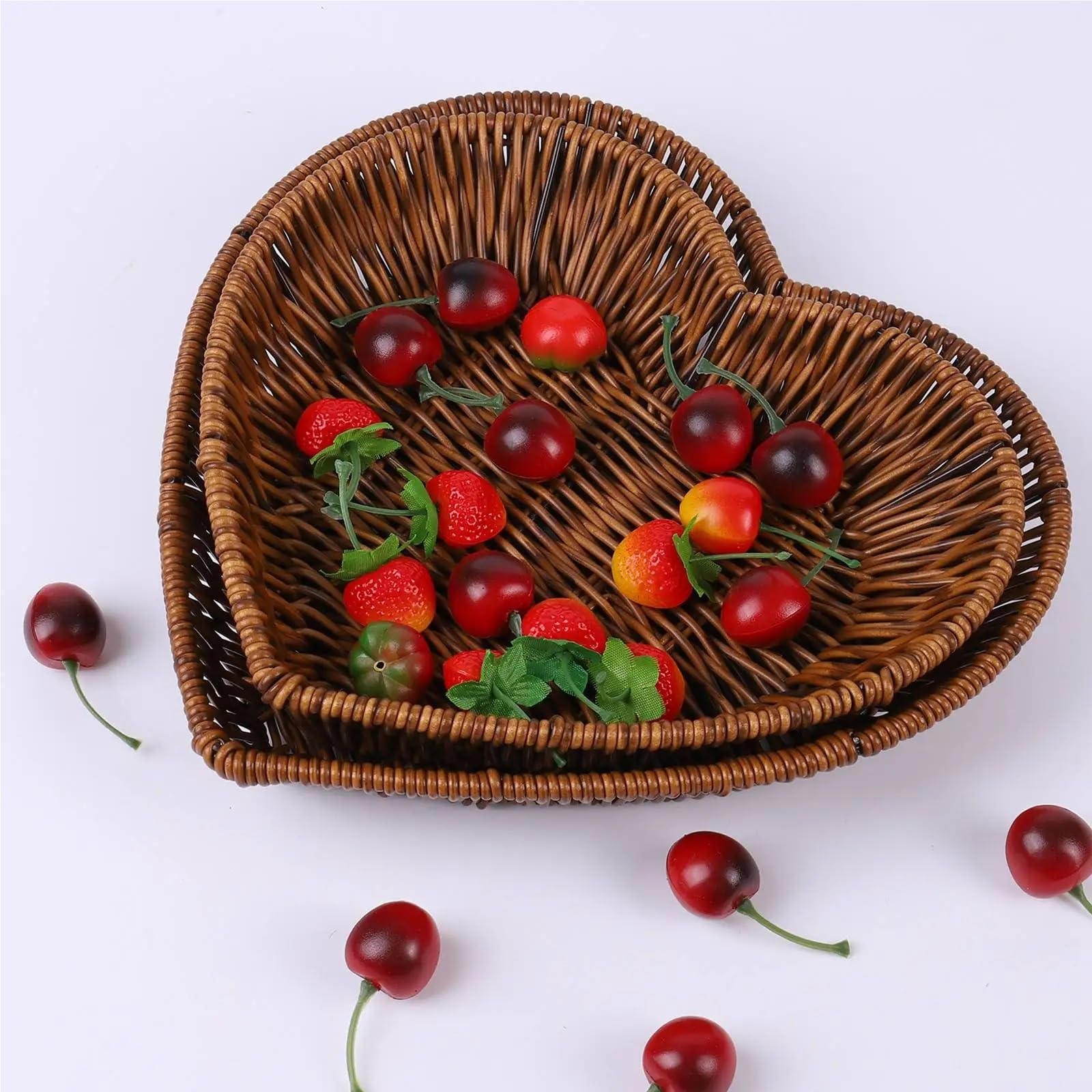 2 unids/set cesta tejida de mimbre cestas for servir pan frutas verduras restaurante mesa Display Ratt para Verduras,Frutas(B SET)