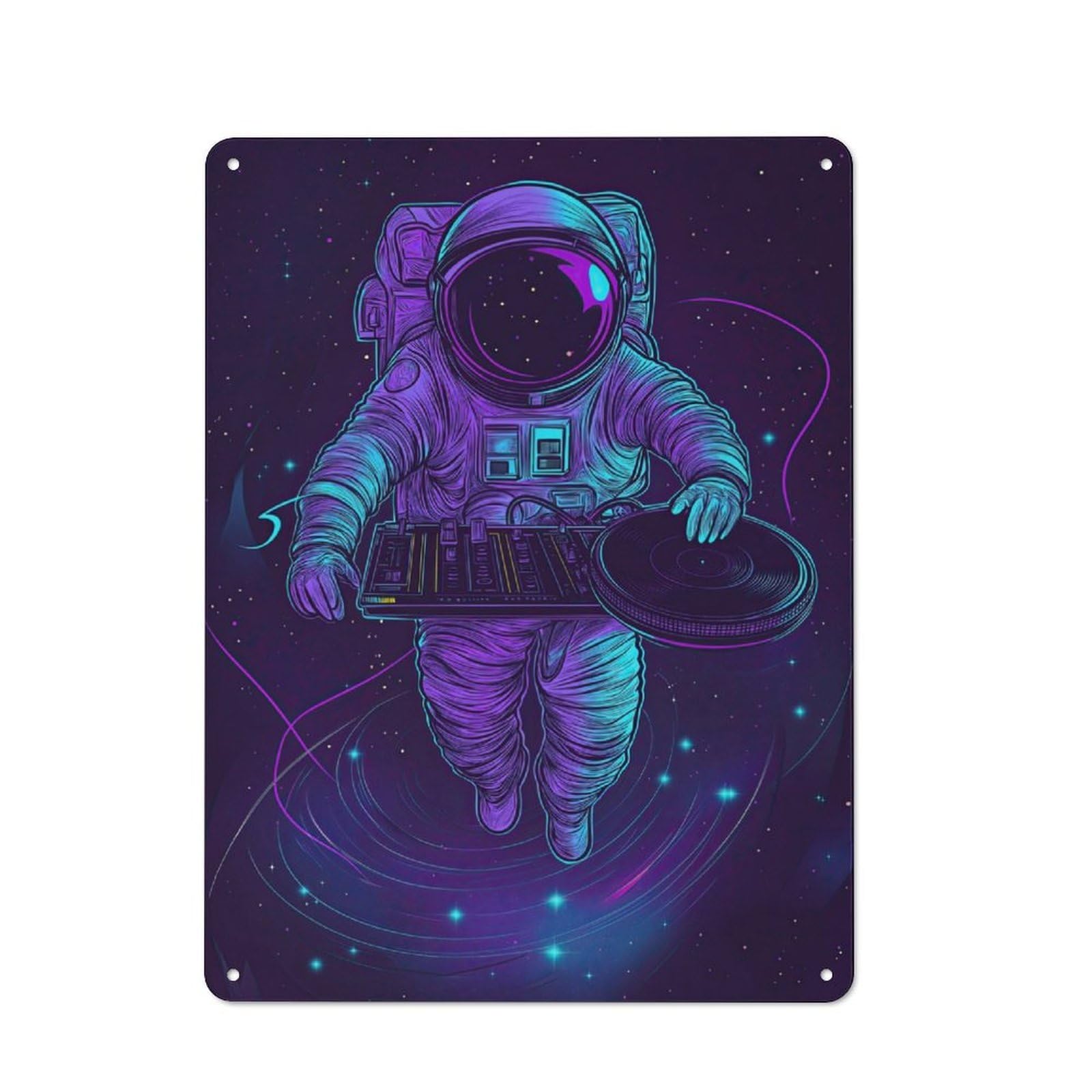 Junmoney Astronaut Dj In Space 40X30cm Retro Metal Plaque With For Garage Or Workshop, Housewarming Present For People Styling Garage And Workshop