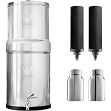 PHOENIX GRAVITY 12-Liter Stainless Steel Gravity Water Filter | NSF/ANSI 42 & 372 Certified | 2 Smart Carbon Cartridges & 2 POSTreat Fluoride Removal Cartridges Included