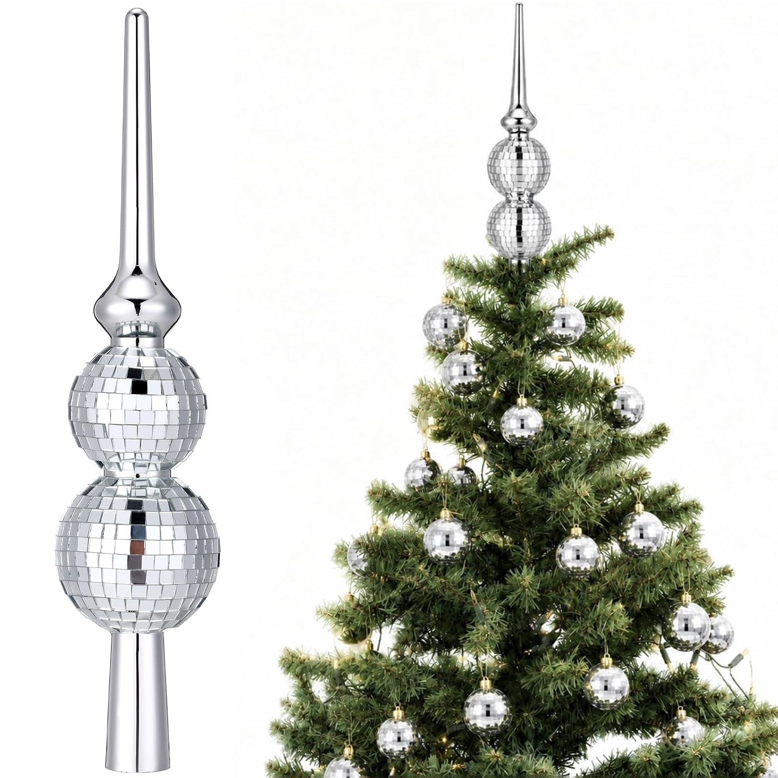 Civaner 12'' Christmas Tree Topper Vintage Disco Style Finial Tree Topper