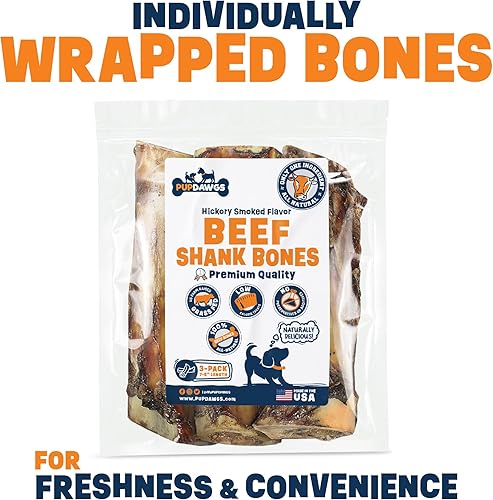 Miniatura 5 de Huesos grandes de médula para perros fabricados en los Estados Unidos  Huesos de carne ahumados de nogal de 7 a 8 pulgadas (paquete de 3 piezas)