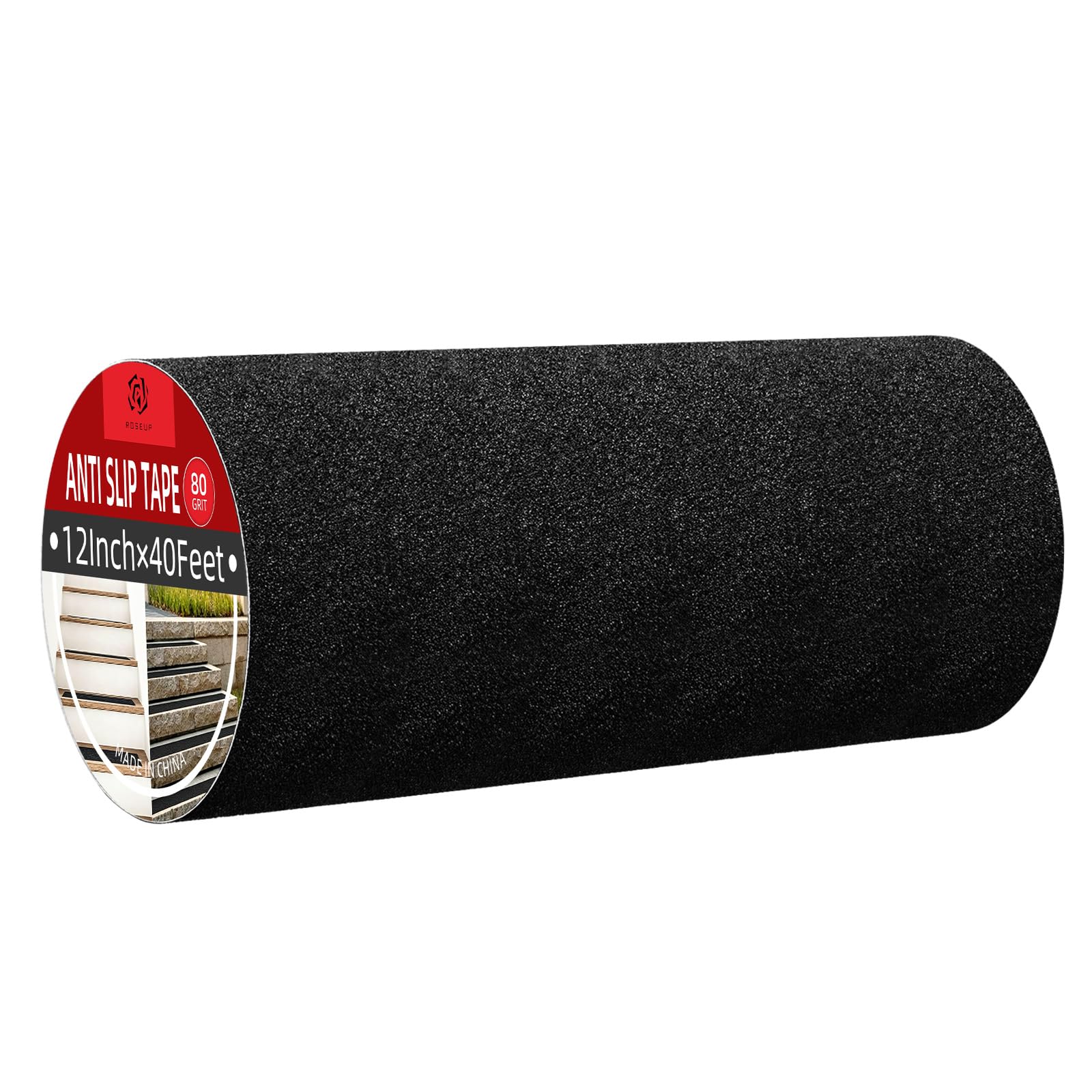 ROSEUP Ruban antidérapant adhésif noir pour escalier 30 cm x 12 m