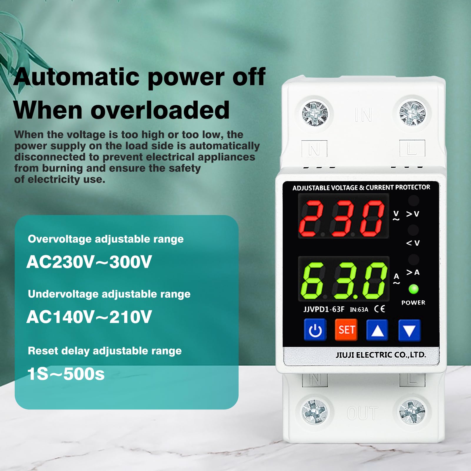 DEWIN Stabilizzatore di Tensione 220V,Protezioni di Sovratensione e Sottotensione Scaricatore di Sovratensione 220V 63A Protezione da Sovratensione Domestica con Display a LED