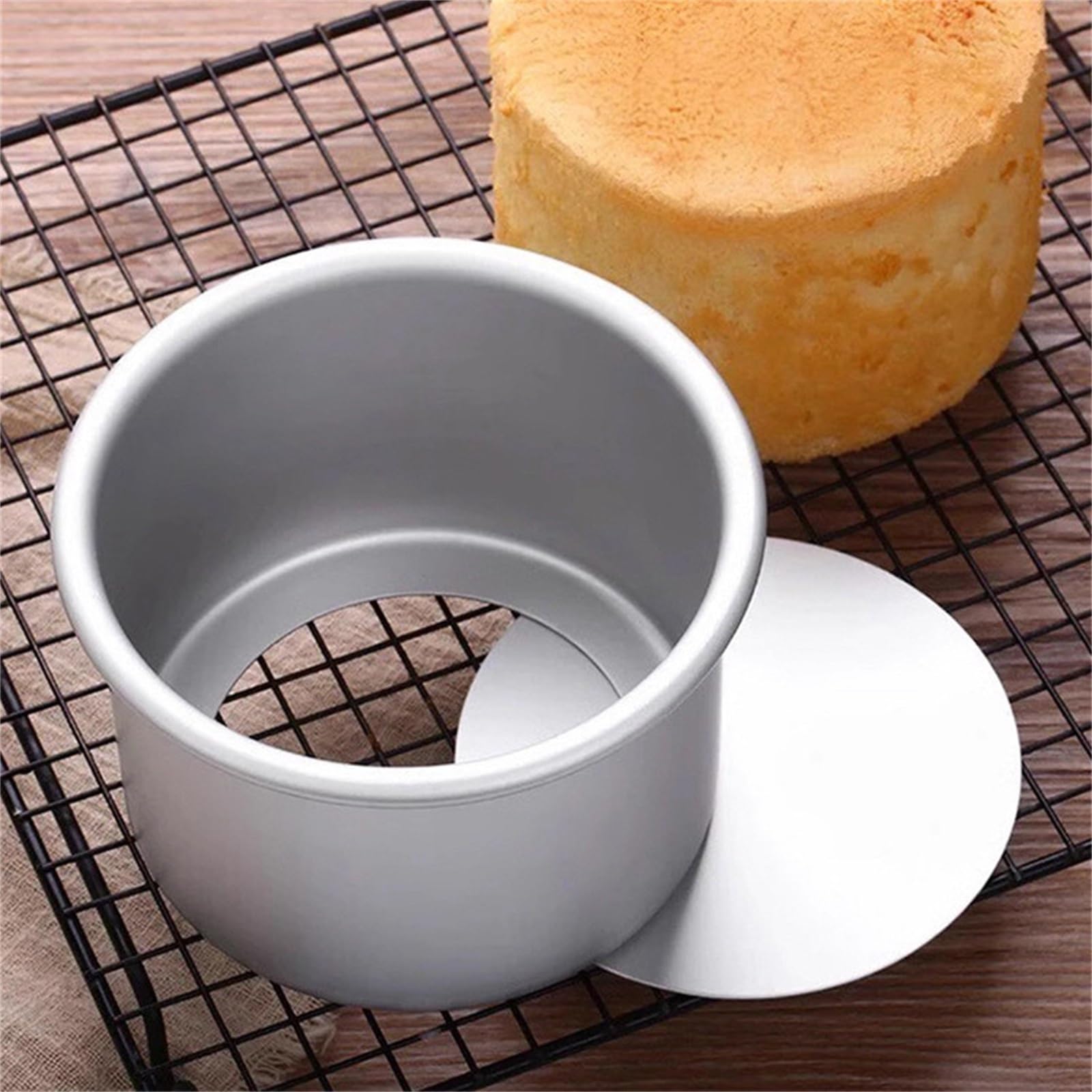 Backform für Kuchen Aluminiumlegierung, flacher Rand, gerade, erhöhte Kuchenformen, Mousse-Kuchenformen, Live-Boden-Kuchenformen, 4/6/8 Zoll, 3-teiliges Set