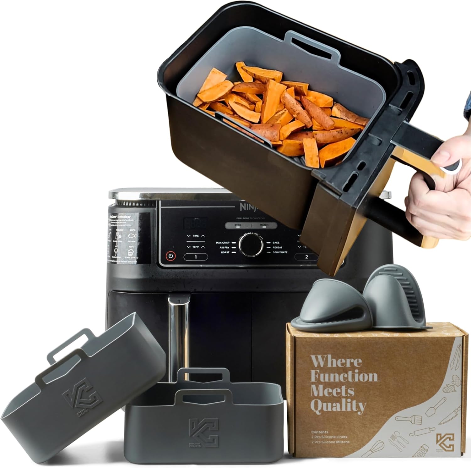 Kitchen Curated 4Piece Set Silicone Air Fryer Liner for Ninja 9.5L