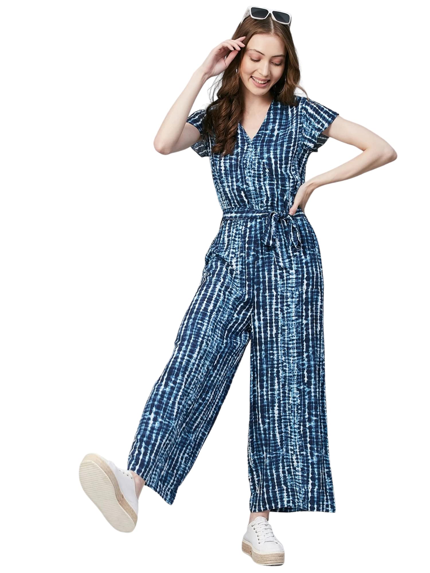 Omsharda Rayon Printed Jumpsuit with belt, Zipper and elastic-picture-55