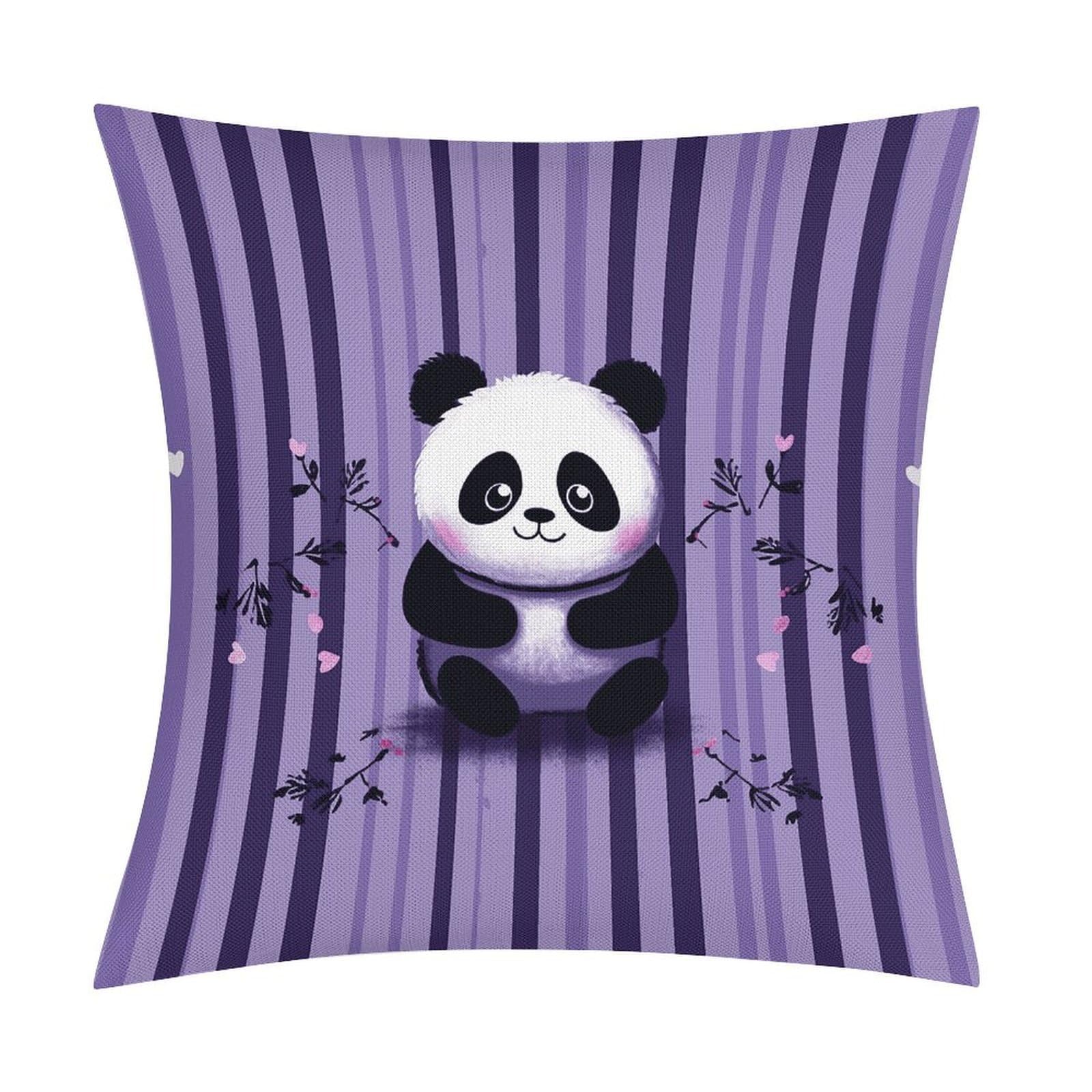 FekiLoot Purple Striped Panda Throw Pillow Cover Soft Square Cushion Case Farmhouse Cushion Cover Decorative Pillow Cover Modern Pillowcase for Sofa Living Room Bed Home Decor 18x18 Inch