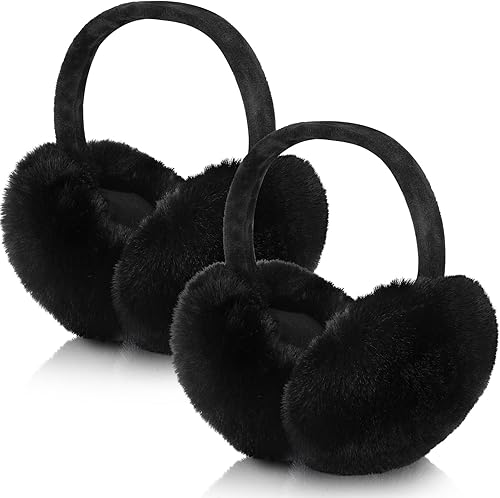 2 orejeras de invierno de piel sintética, bonitas, plegables para exteriores, calentadores de orejas de piel sintética para mujer