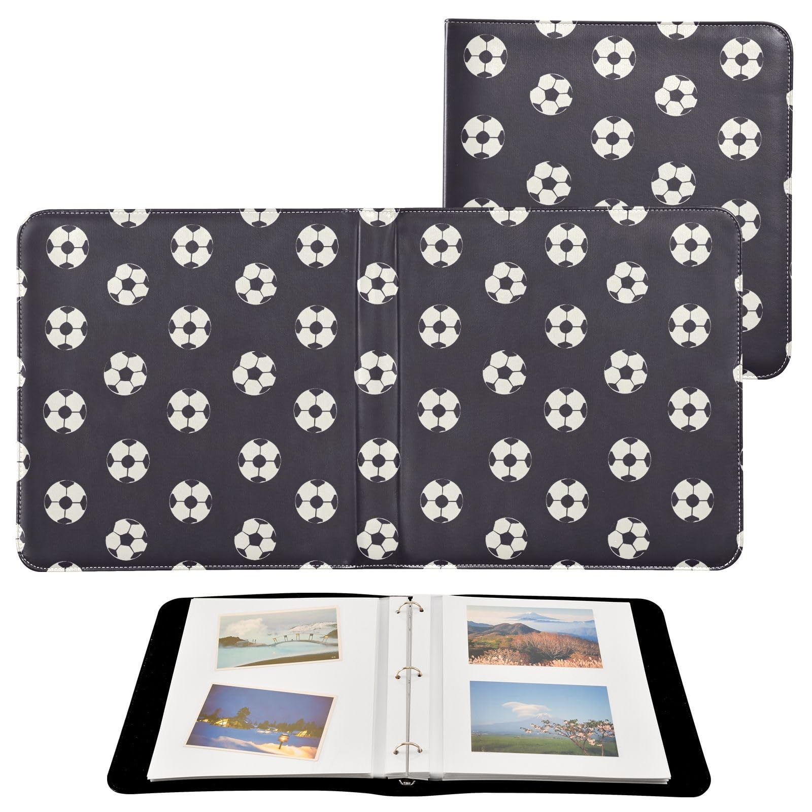 JIPONI Minimalist Soccers Large Photo Album, DIY Leather Cover Scrapbook Albums for 4x6 5x7 6x8 Pictures, Self Adhesive Memory Book for Wedding, Baby, Family
