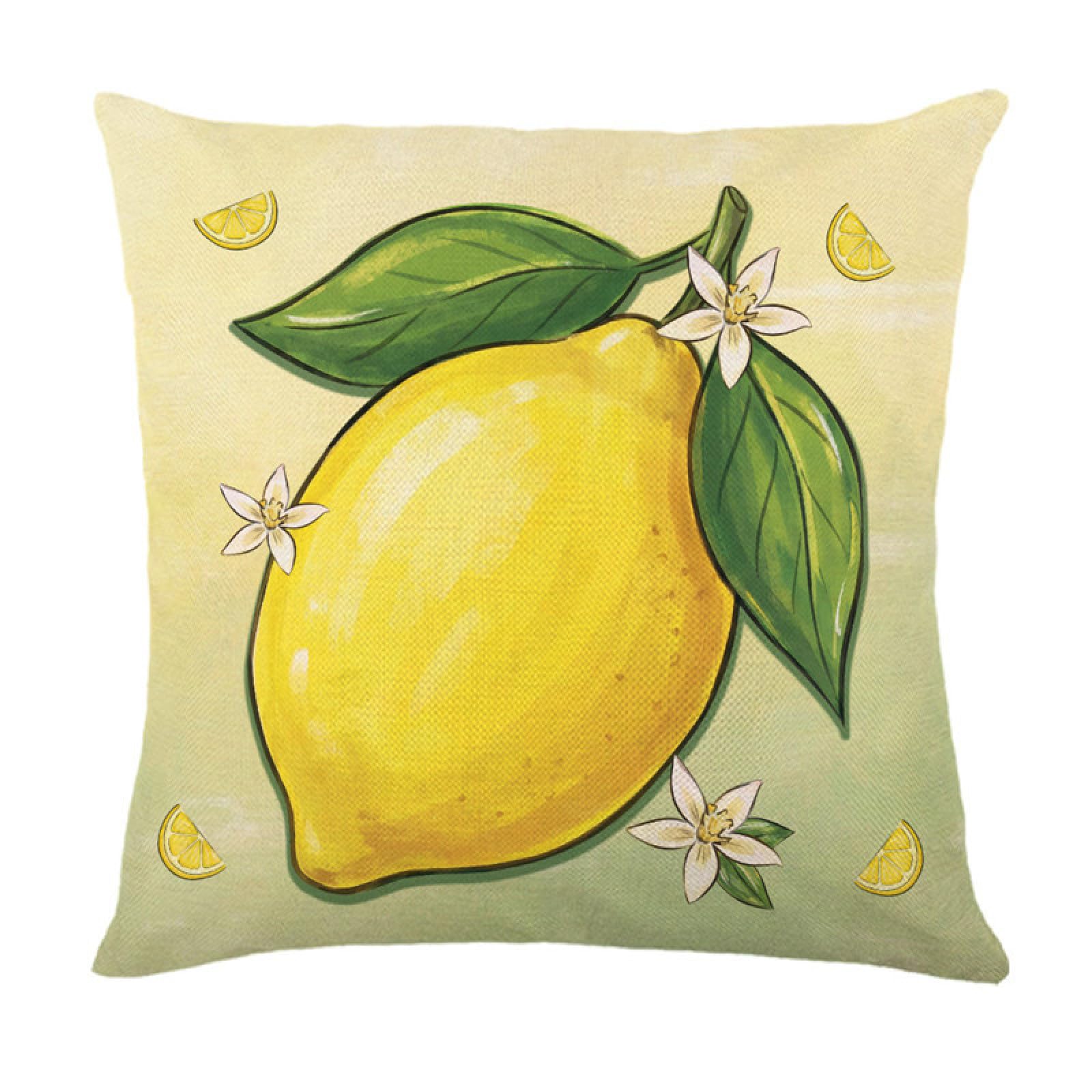 Cushion Covers 40cm x 40cm Lemon Yellow Leaves Decorative Pillows Linen Square Sofa Bed Cushions with Invisible Zipper Throw Pillow for Living Room Outdoor Pillowcases