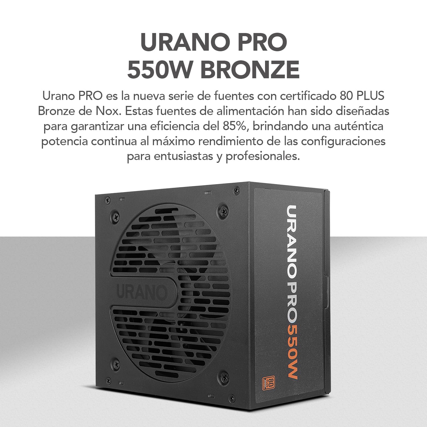NOX Xtreme URANO Pro 550W 80 Plus Bronze–Fuente de Alimentación ATX,Ventilador Silencioso 120 mm PWM, Protección Integral (OVP, UVP, OPP, SCP, OTP), PFC Activo, Cables Planos Extra, Negro