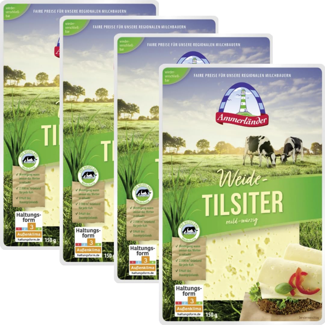 Ammmerlander Käse Unser Weide-Tilsiter mild-würzig 150 gramm, 4er