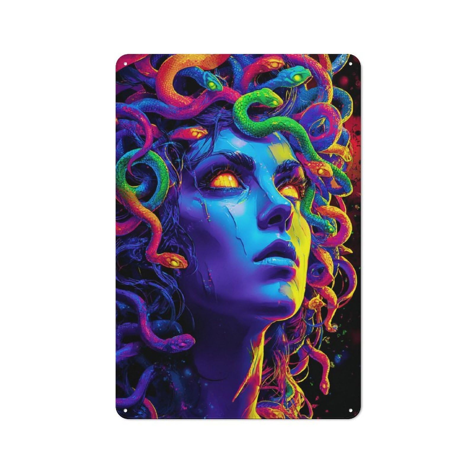 Junmoney Neon Serpent Portrait Rustic Tin Sign 30X20cm For Café Or Restaurant, For Café Owners And Decorators, For Retro Home Interiors