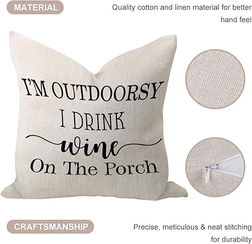 Miniatura 3 de I'm Outdoorsy I Drink Wine On The Porch - Funda de almohada suave, estilo vintage, para jardín, funda de cojín cuadrada de algodón y lino para