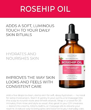 velona Rosehip Oil - 4 fl oz, Cold Pressed, Pure and Natural, with Dropper