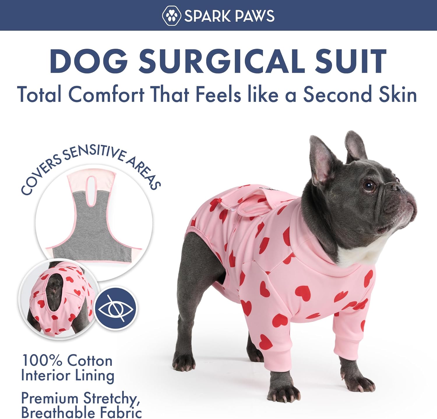 Spark Paws Dog Surgery Recovery Suit – Dog Recovery Suit After Surgery, Anti-Lick Dog Onesie, Abdominal Wound Protector, Soft Cone Alternative for Spay Neuter Male Female Pet Recovery, Pink Hearts,L