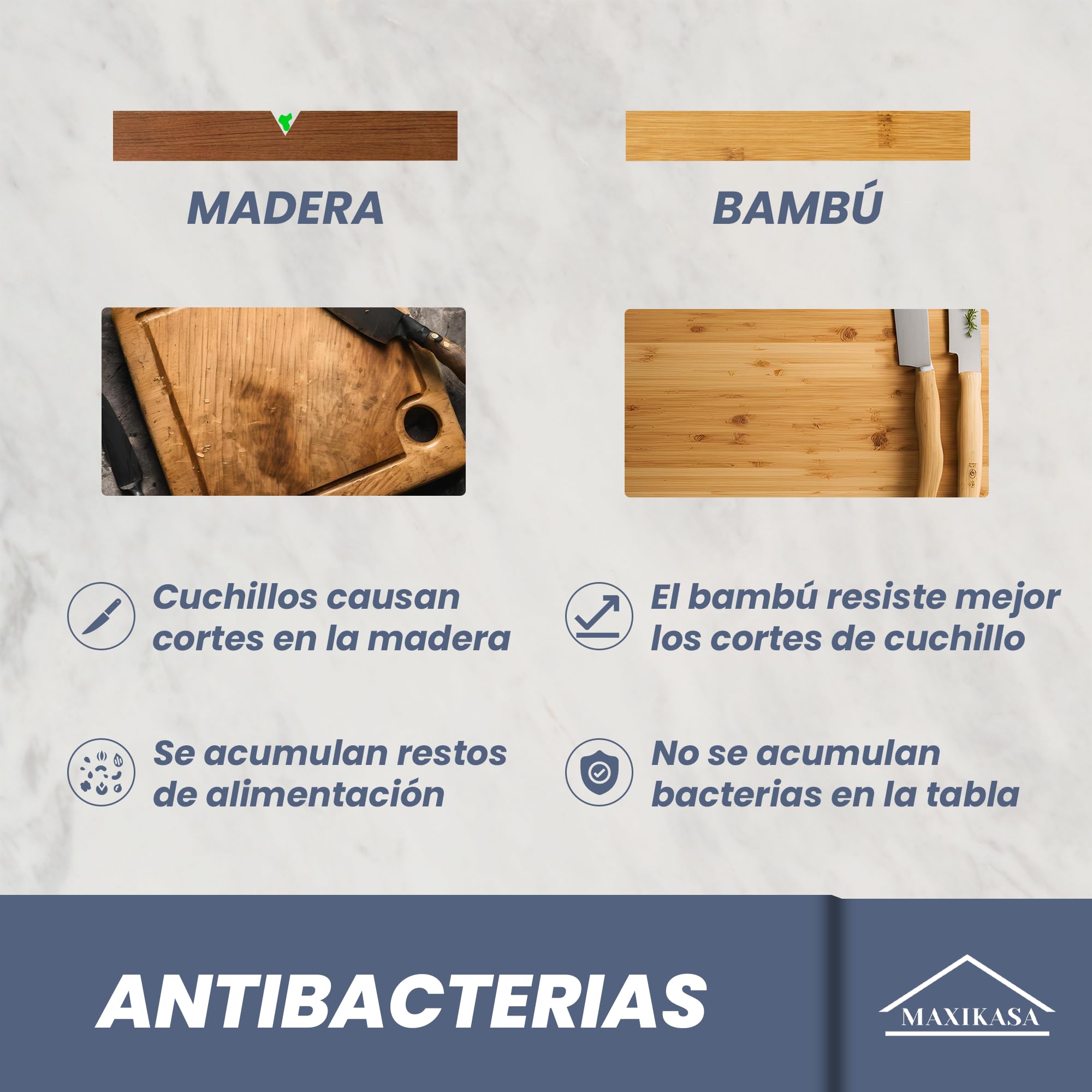 Tabla Cortar de Bambú | Pack de 2 uds Medianas x2-30x20cm) | Tabla de Alta Resistencia y Durabilidad | Apto para Cortar, Picar y Servir | Utensilios de Cocina.