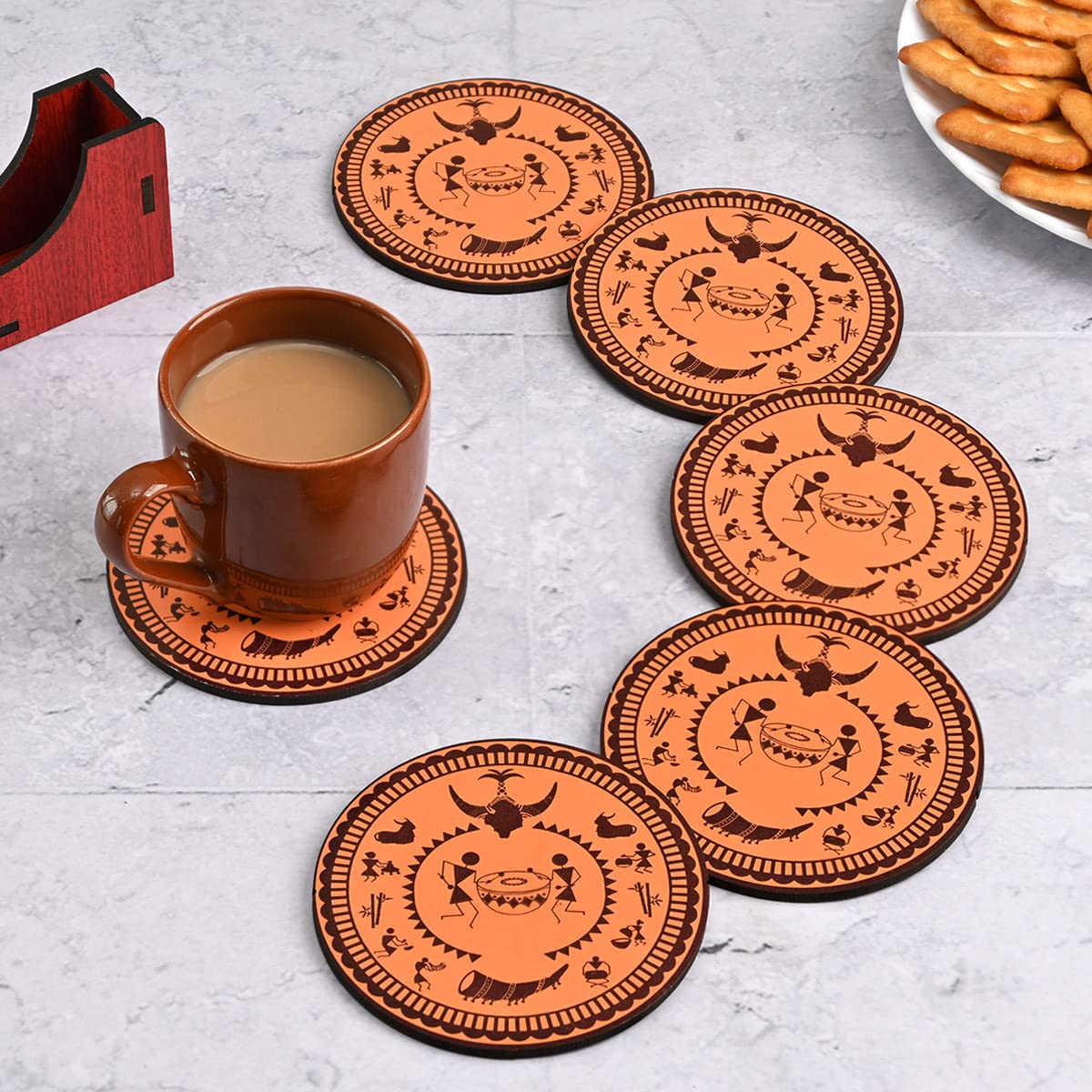 GKD Coaster Set of 6 Bastar Art Wooden Coasters with Proper Coaster Stand Tribal Art Home Decor Coaster Set fit for Tea Cups, Coffee Mugs and Glasses (3.5 X 3.5 Inch) (Bamboo) (B0C1VJXL2V) Amazon Price History, Amazon Price Tracker