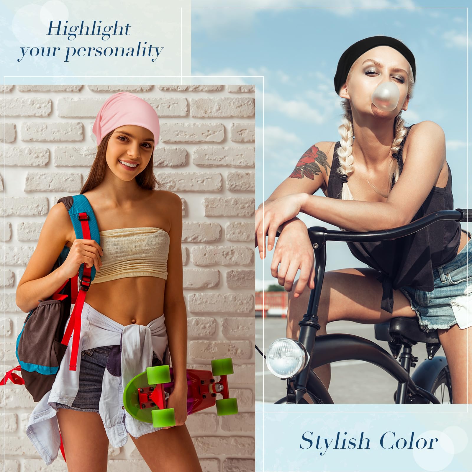 SATINIOR 5 Pieces Women's Loose Beanie Hat Stretch Turban Hats Cancer Headwear Caps Baggy Skull Sleep Scarf