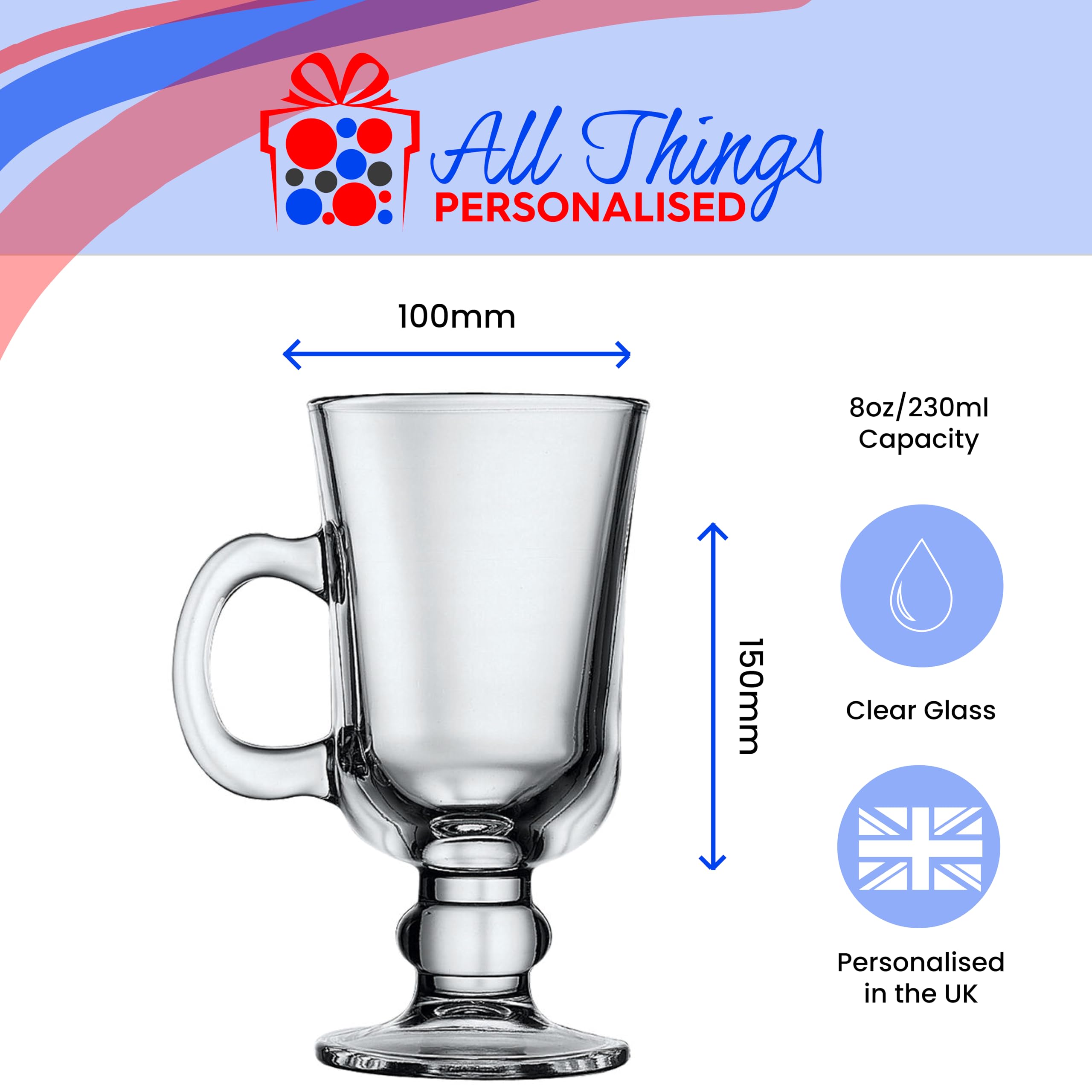 Tasse à café irlandaise en verre avec motif sapin de Noël personnalisable avec n'importe quel nom ou message, coffret cadeau inclus, gravure au laser