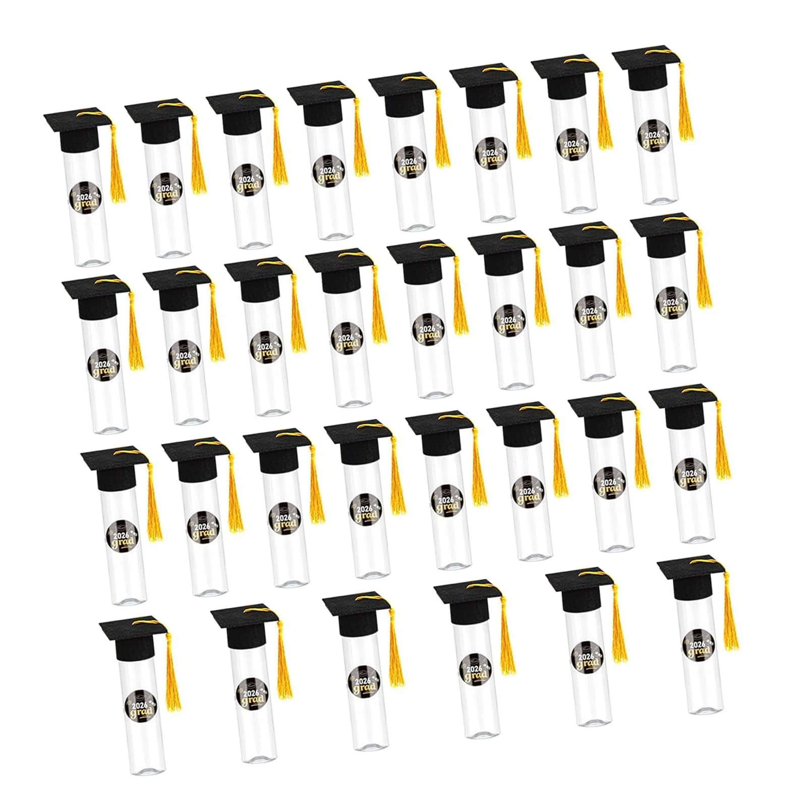 NRVTRE Of 30 Academic Sweet Tubes Including Small Hats and Stickers for Commencement Decorations Edible Graduation Gifts