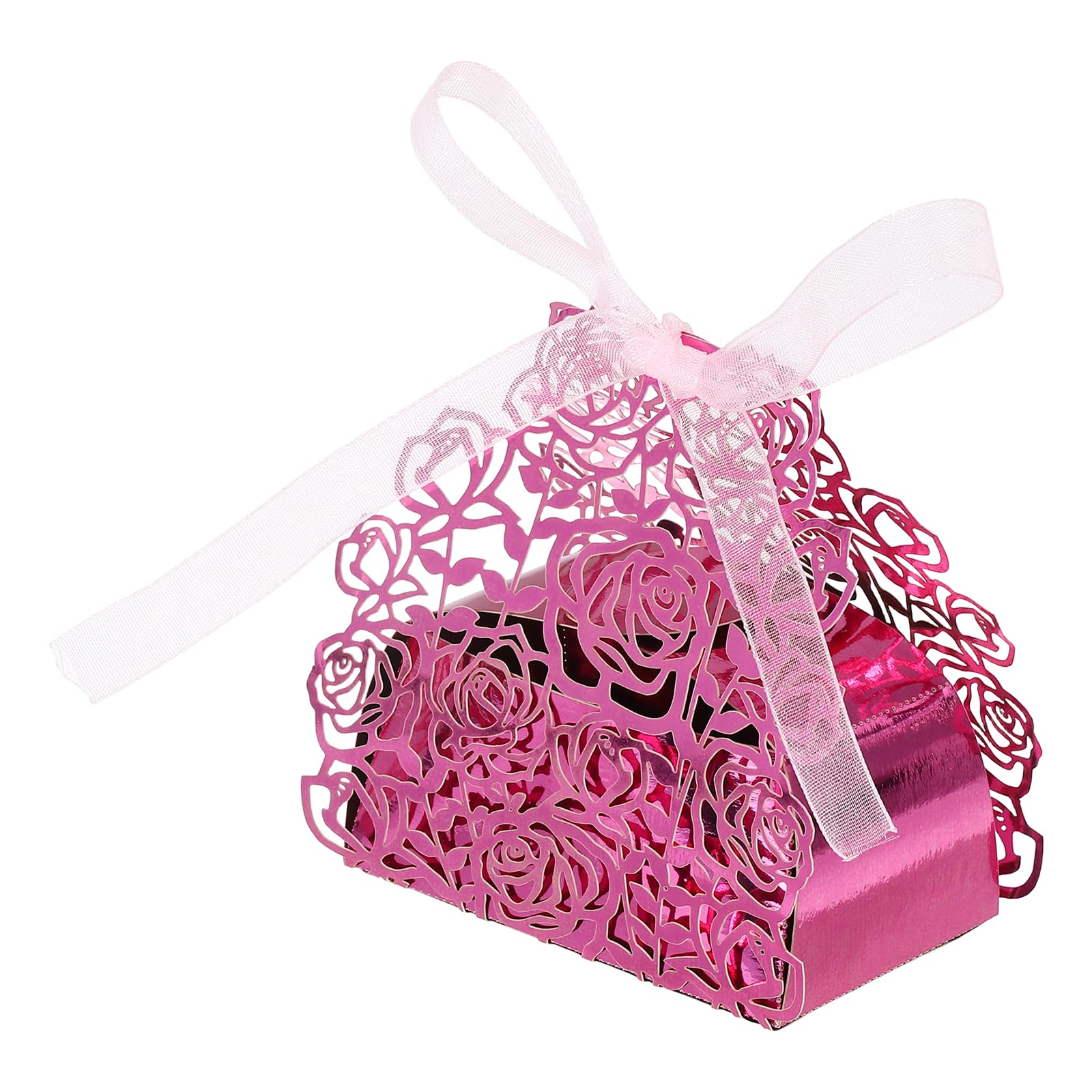 PATIKIL Laser Cut Rose Candy Boxes,(Pink) (50Pcs), Creative Romantic Favors Gift Boxes with Ribbons for Wedding/Birthday Party/Anniversary/Baby Shower