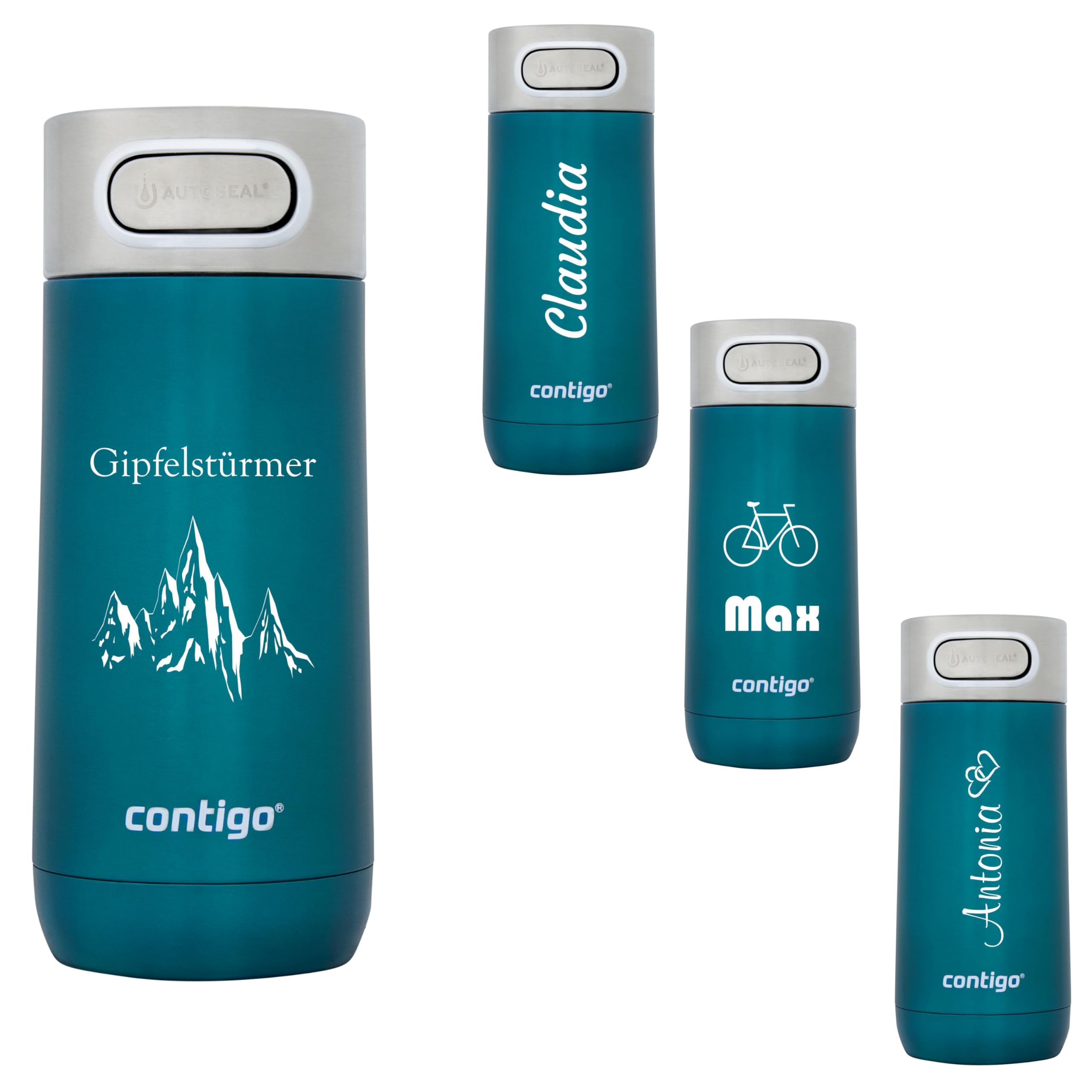 Contigo Thermobecher Luxe Autoseal mit Gravur - Namen Edelstahl Isolierbecher, Reisebecher, Kaffeebecher to Go, auslaufsicher, Easy-Clean-Deckel BPA-frei 360 ml (Biscay Bay)