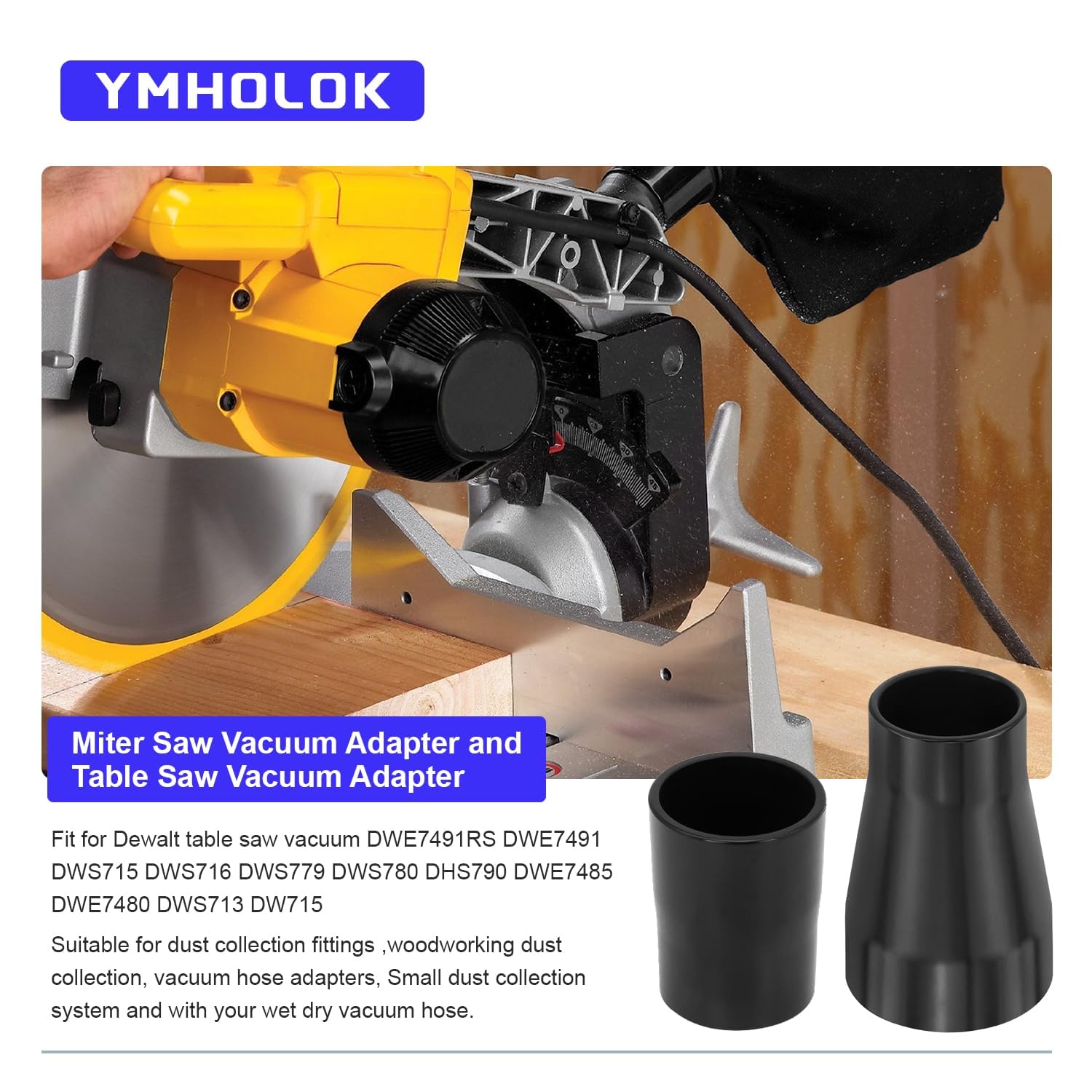 Adaptador de vacío para sierra ingletadora y adaptador de vacío de sierra de mesa para Dewalt DWE7491 DWS715 DWS716, salida de sierra de mesa a manguera de aspiradora de tienda de 1 7/8 pulgadas,