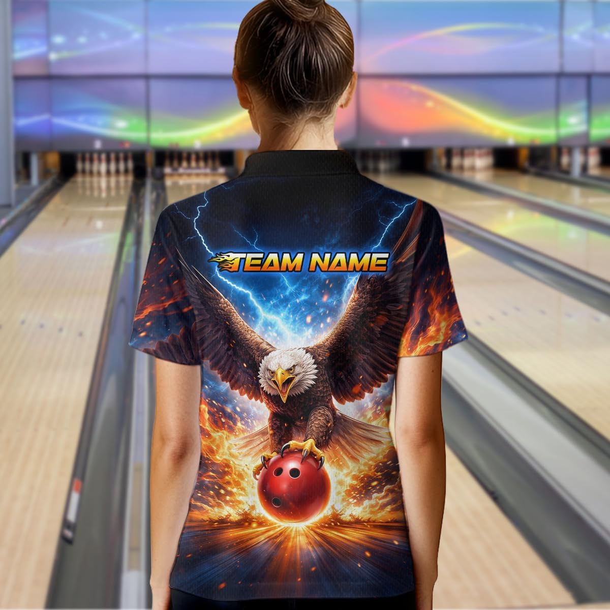 Eagle Bowling Shirts for Team Men Women Eagle Bowling Jersey Flaming Bowling Polo and Bowl ing1/4 Zip Shirt