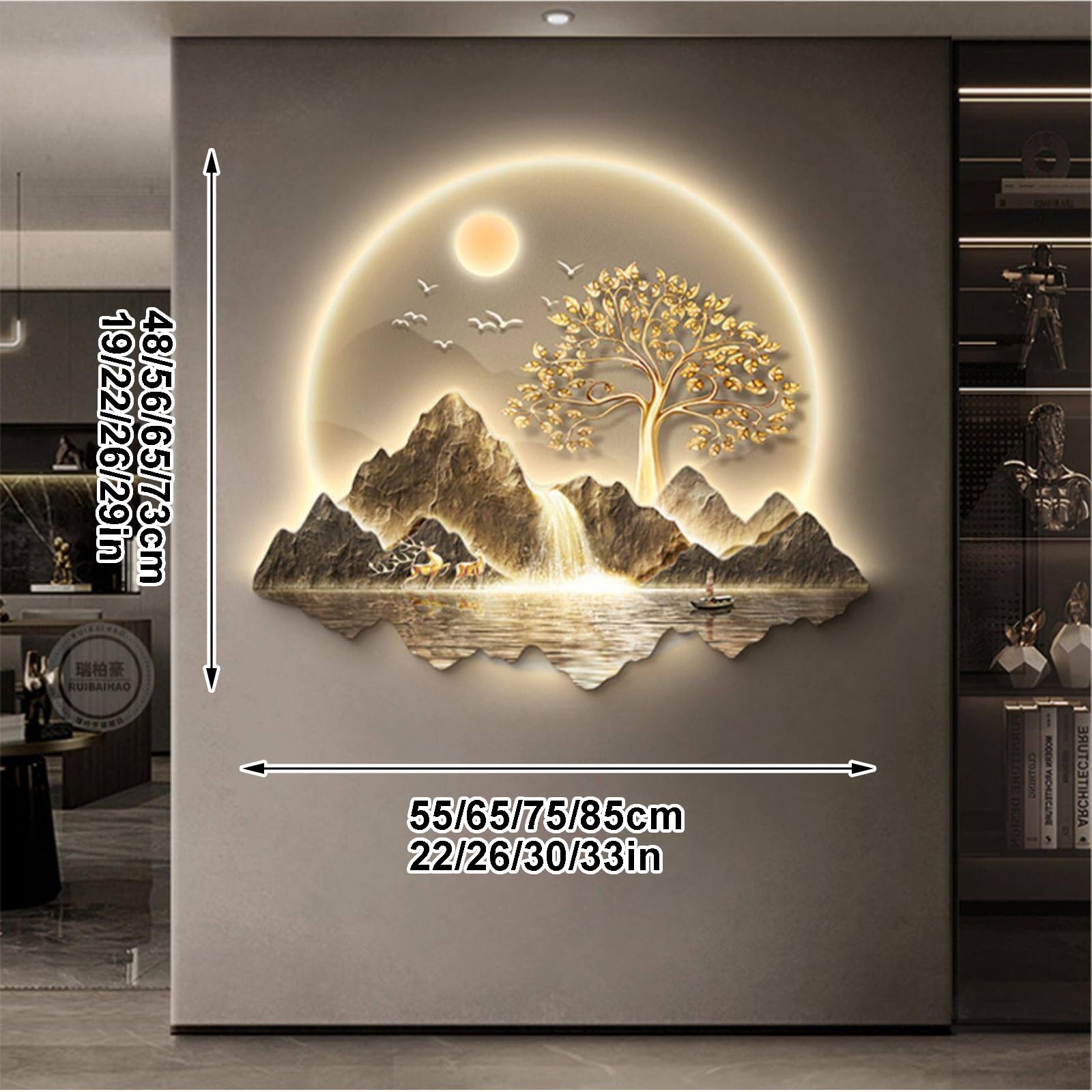 SXKLYRF 3D-Wanddeko, Wandskulpturen mit LED-Beleuchtung, 3D Wandbild, Dekorative Gemälde, Wandleuchte, LED Wanddekoration Für Wohnzimmer, Schlafzimmer(Gray,55x48cm/22x19in)