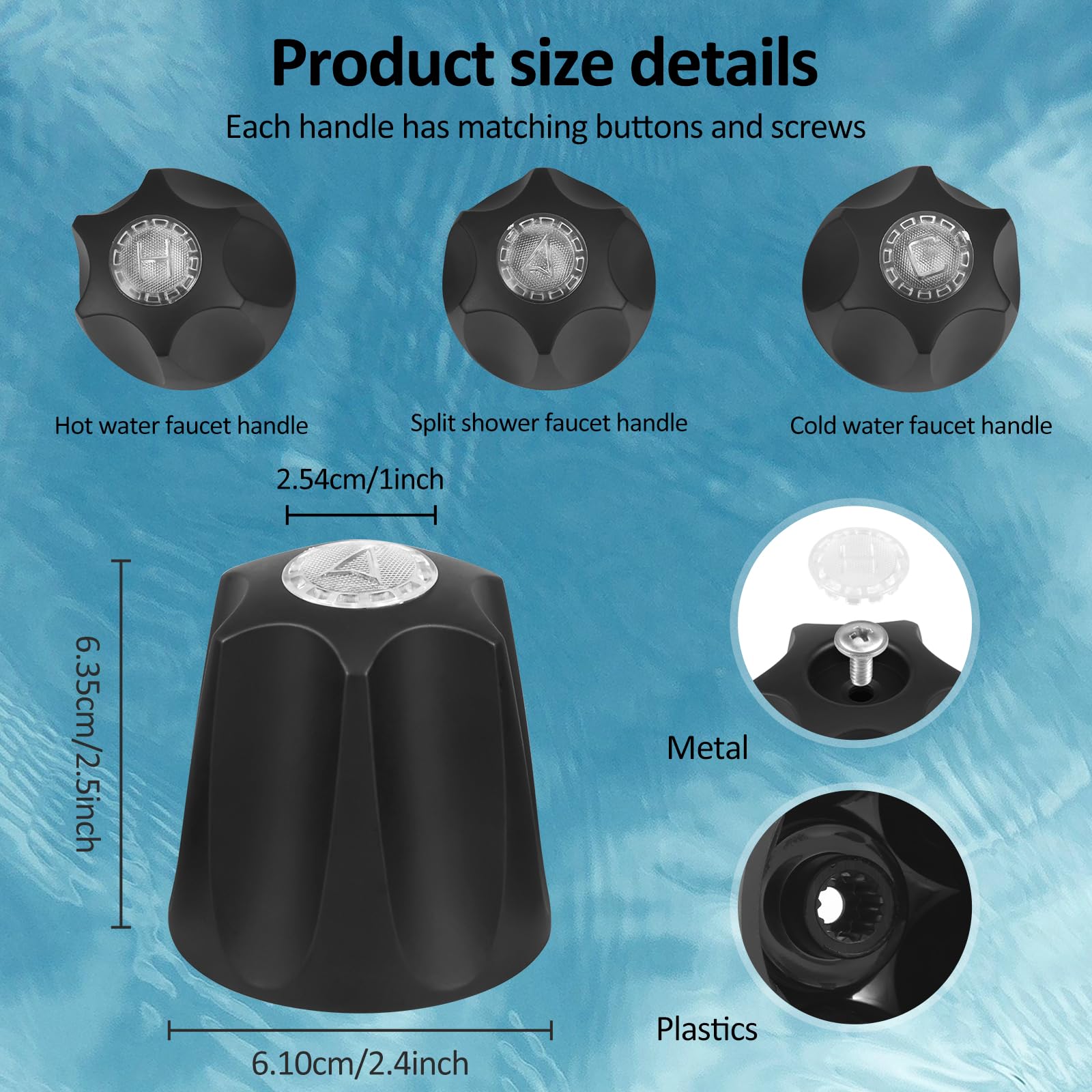 3PCS Bathtub Faucet Knob Matte Black Shower Knobs Bathtub Faucet Handle Include Hot Cold and Diverter for Bathroom (Black) — view 2