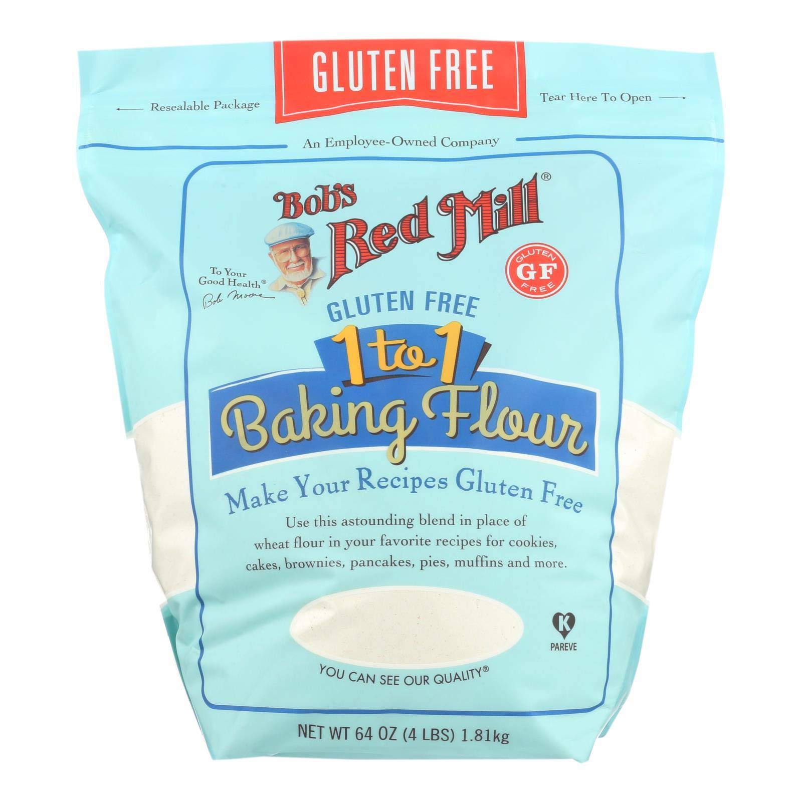 Gluten Free 1 to 1 Baking Flour by Bob's Red Mill – 64 Ounce (Pack of 4), Pack of 4, Model P101482