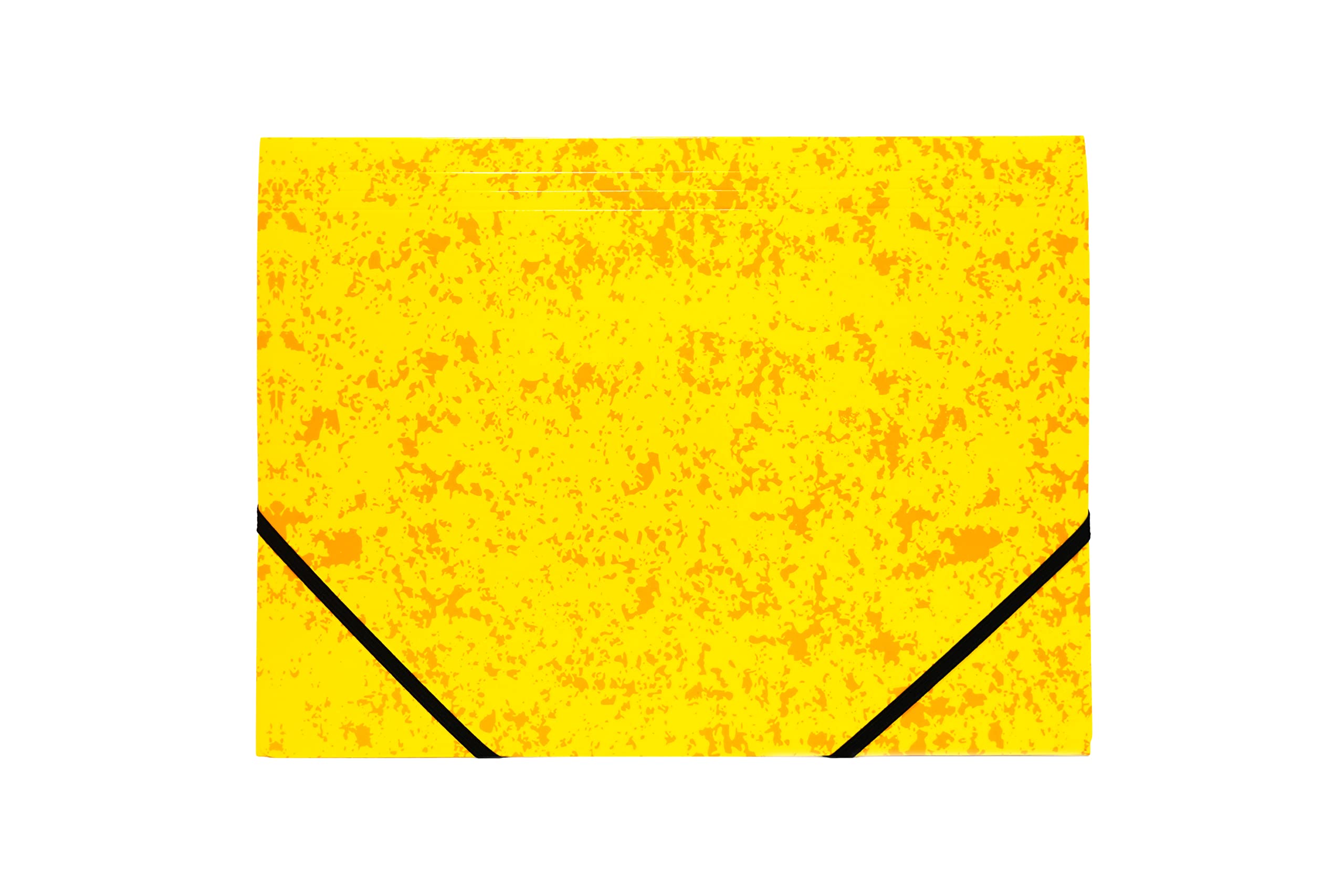 Pack of 12 A4 Yellow Card 3 Flap Folders with Elastic Closure - Image 2