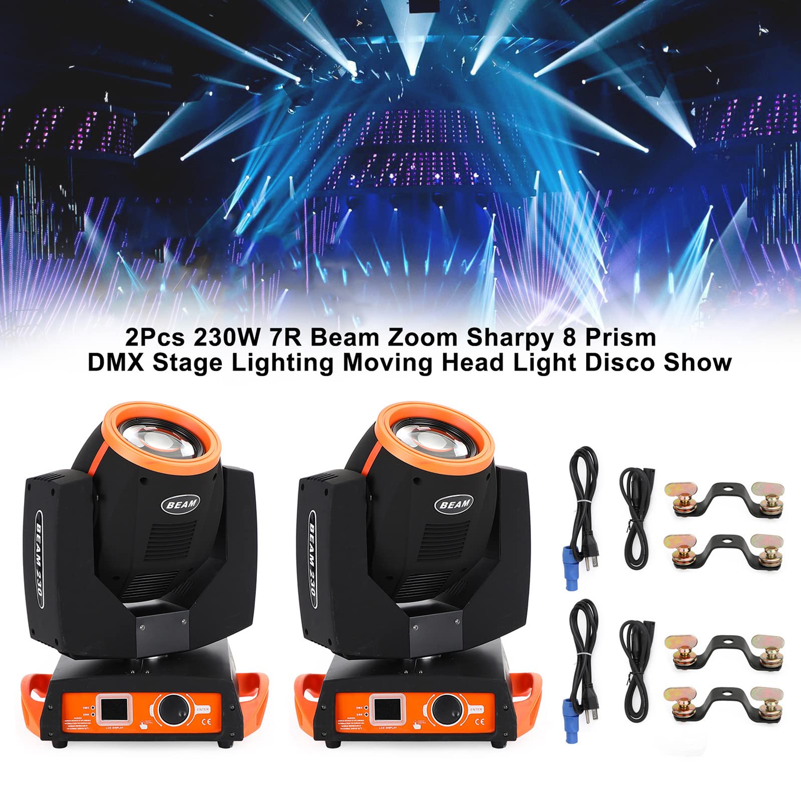 Frezon 2PCS 230W 7R Beam Zoom Sharpy 8 Prism DMX Stage Lighting Moving Head Light for Disco Show, Concert, Nightclub, Party, Bars, KTV, Dance Halls