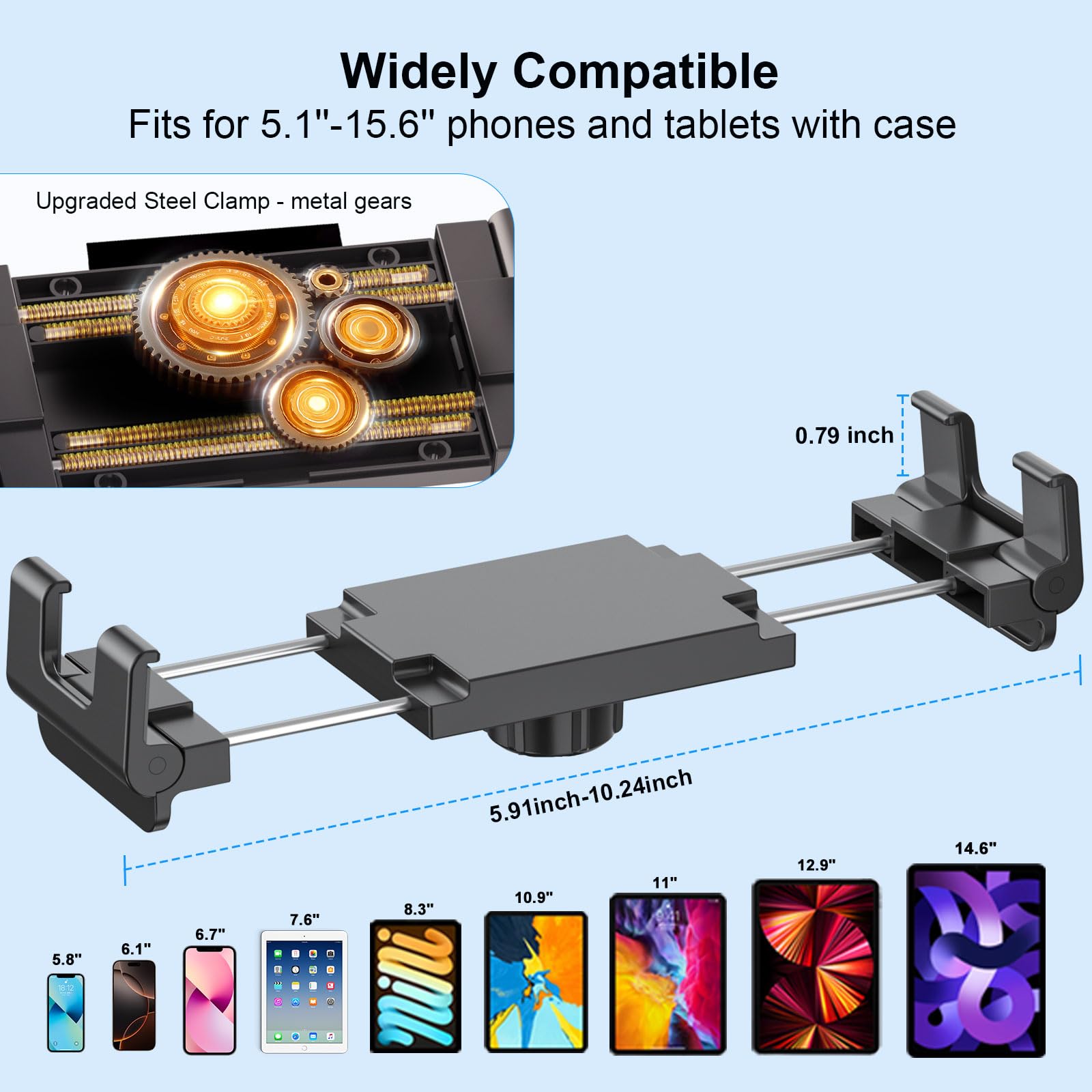 PLDHPRO Supporto da parete per tablet iPad regolabile e girevole 360° a 3 stadi 5,1"-15,6"
