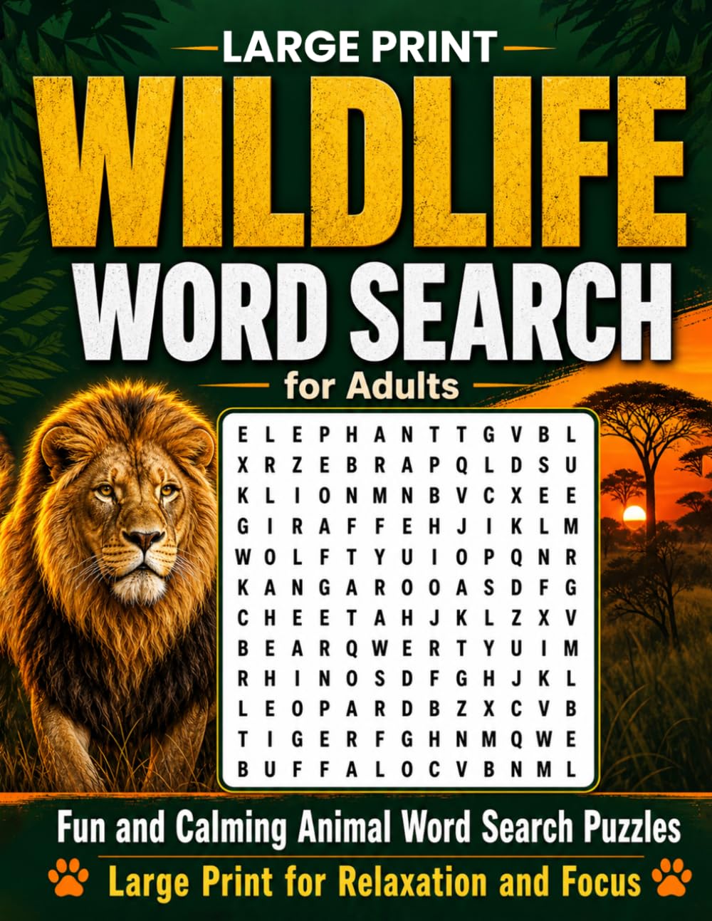 Wildlife Word Search for Adults: Fun and Calming Animal Word Search Puzzles | Large Print for Relaxation and Focus