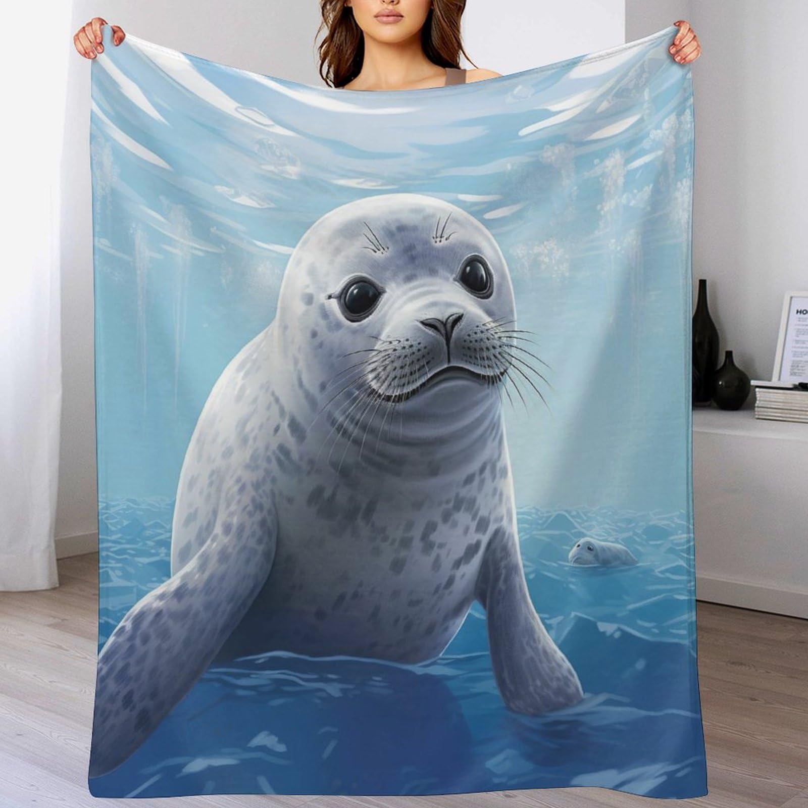 Ggjjtt Animal Seal Fleece Throw Blanket, Soft Microfiber Fluffy Flannel Blanket For Bed Sofa Couch Settees, Kids Adult Gift Travel 150×200Cm