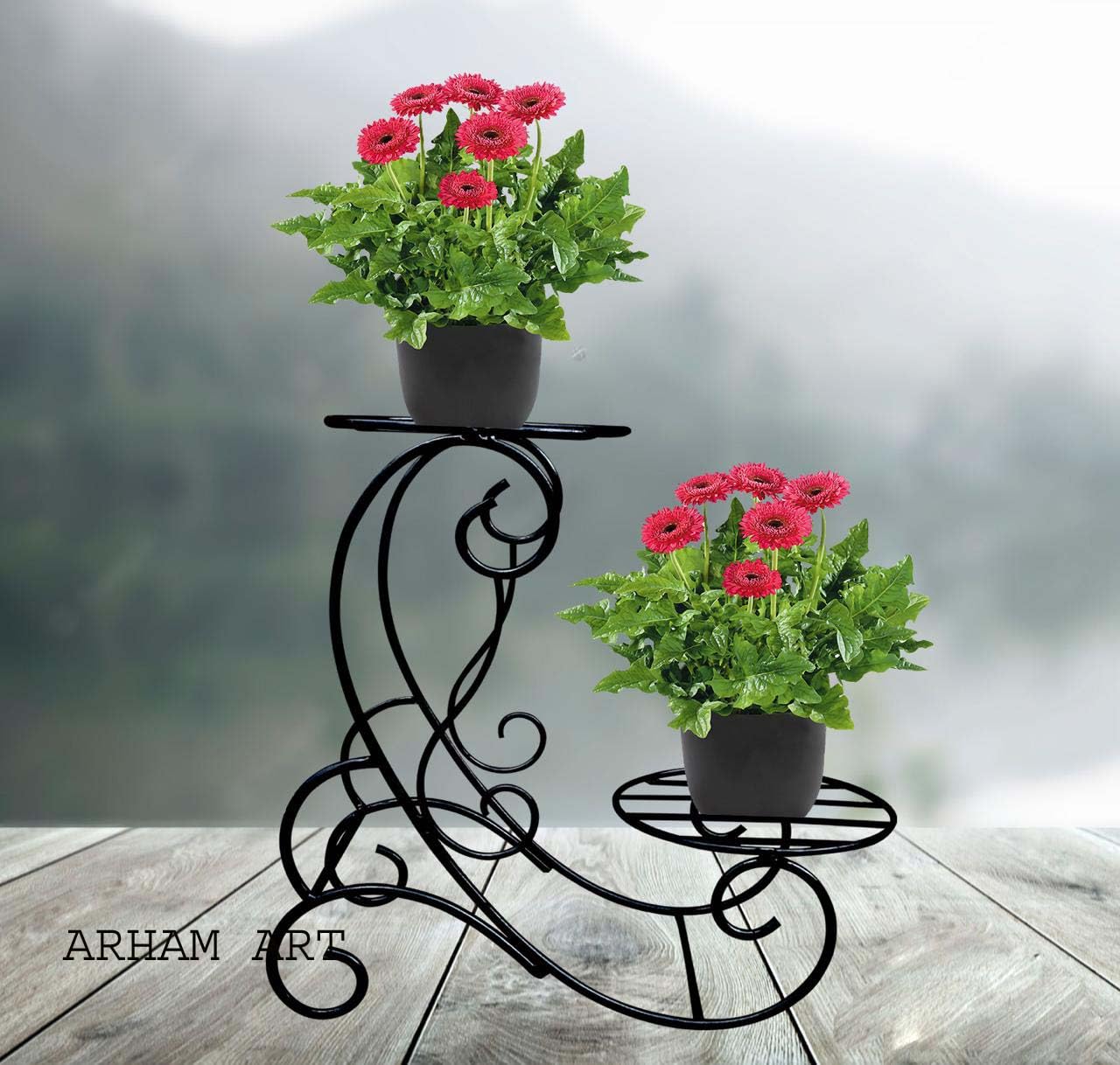 ARHAM ART Metal Pot Stand for multiple plants | Indoor/Outdoor | For Balcony, Living Room Decor - Black (B0CVV2HQBD) Amazon Price History, Amazon Price Tracker