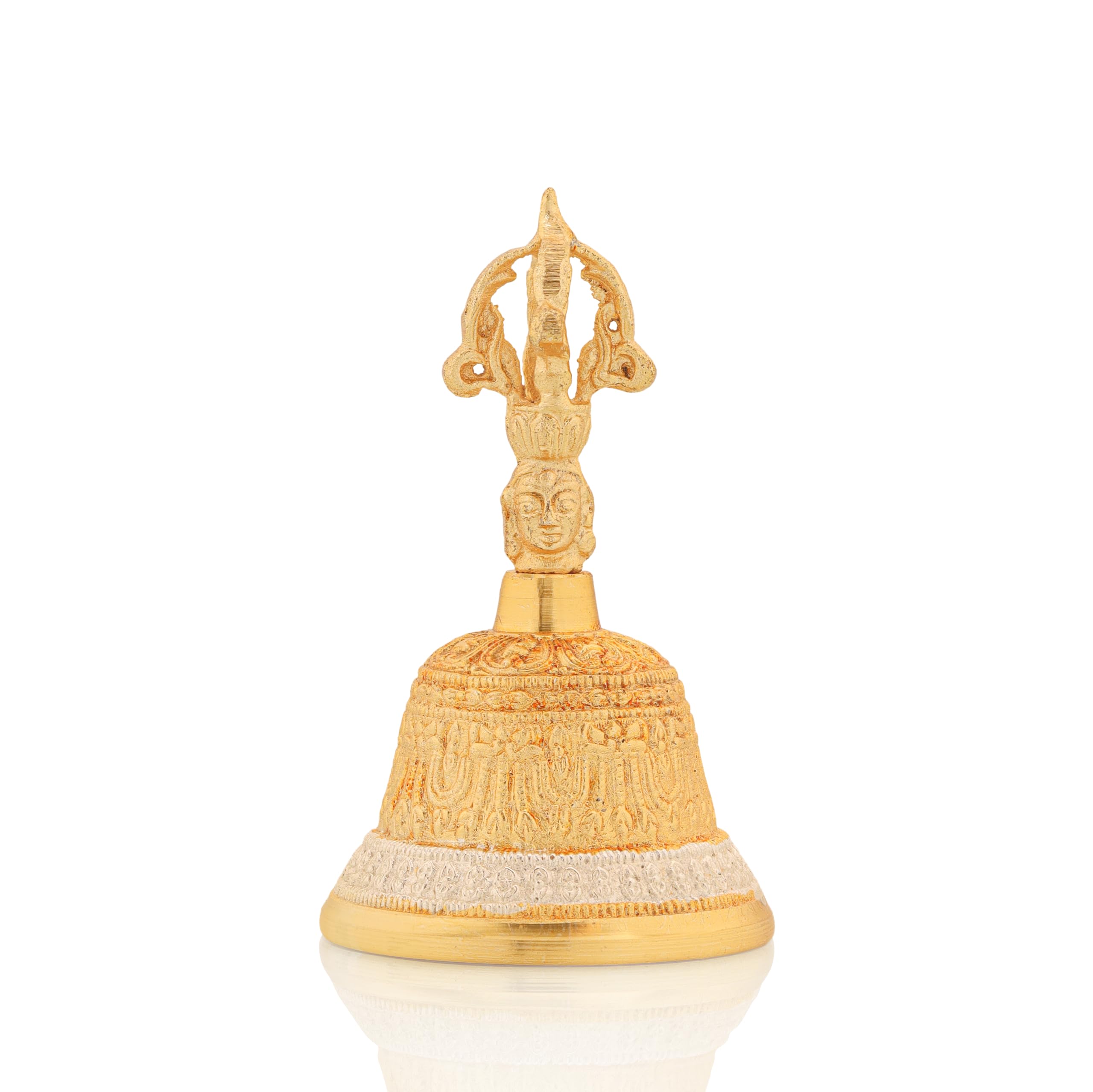 Brass Singing Tibetan Bell With Dorje Handle For Puja, Meditation & Spiritual Healing (13 Cms Approx) (1 Pc) (gold)