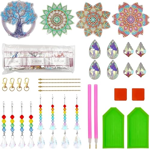 Miniatura 4 de AFUNTA 4 piezas de pinturas de arte de diamantes kits de atrapasoles 5D pinturas de arte de diamantes de imitación de viento llaveros de doble cara