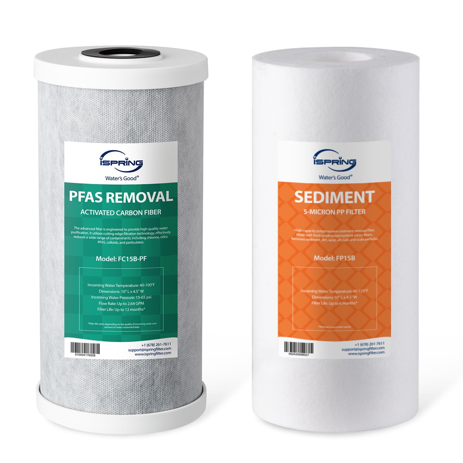 iSpring F2WGB21BPF 2-Stage Whole House Water Filter Replacement Set for WGB21B-PF，Reduces up to 99% PFAS (PFOA/PFOS), 10” x 4.5” Filters, 1" Inlet/Outlet-image-12