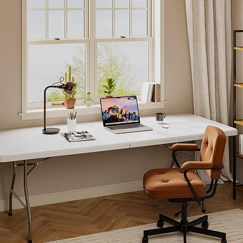 Miniatura 2 de Mesa plegable de 6 pies (30 x 72 pulgadas, mesa resistente para interiores y exteriores con asa de transporte, mesa plegable portátil para picnic,