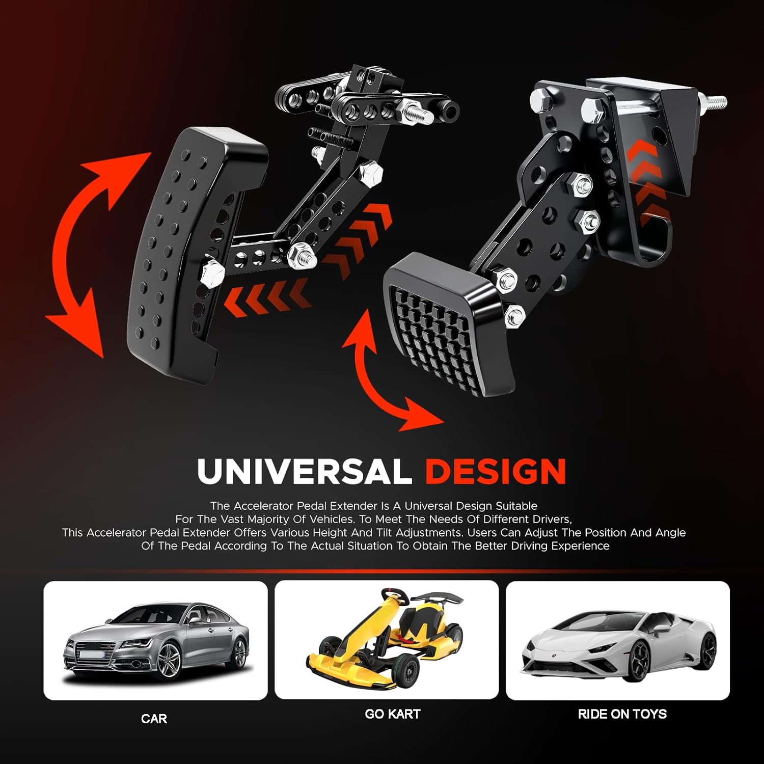 Gas and Brake Pedal Extenders-Short Drivers, Practical Brake & Accelerator Pedal Extensions Universal Fit for Cars, Go Karts, Ride-on Toys, Adjustable to Any Angle,Solution-Steel & Rubber Construction