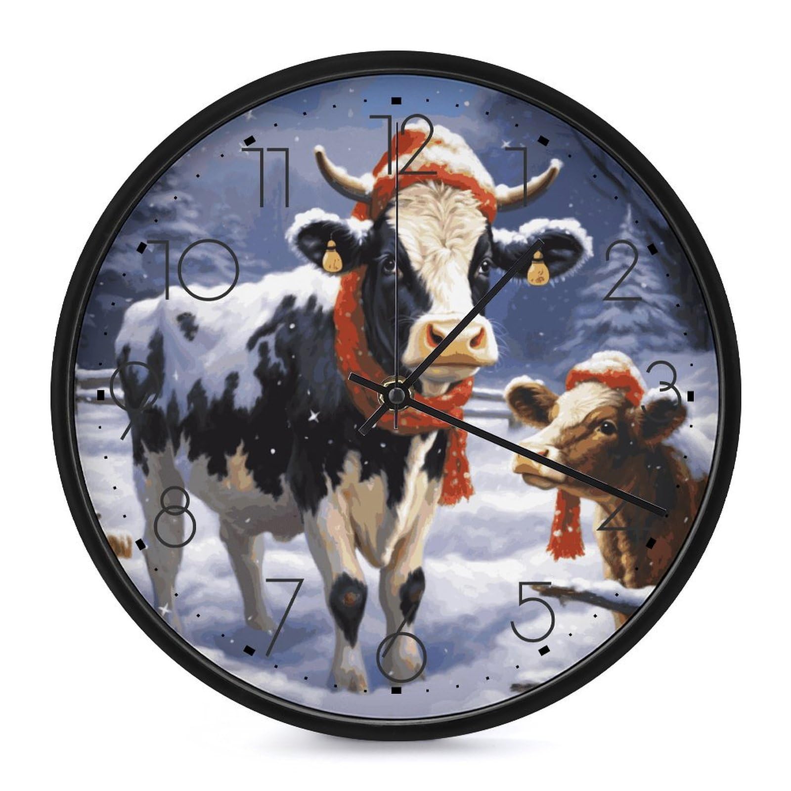 Horloge murale de Noël vache enneigée idée cadeau déco originale