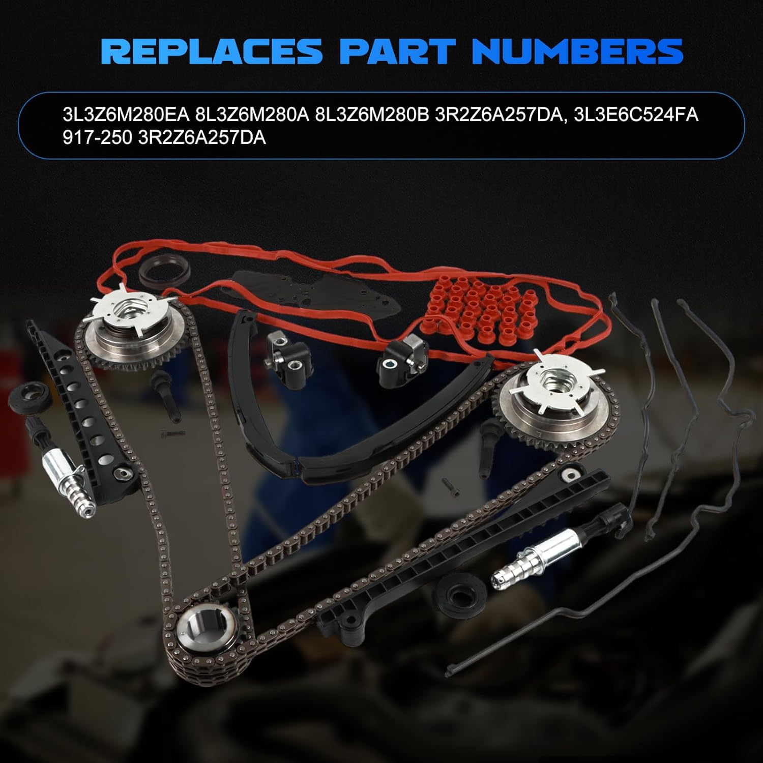 Engine Timing Chain Kit Timing Chain Kit Fits for 2004-2008 F150, 2005-2008 Expedition F-250 Super Duty F-350 Super Duty, 2005-2008 Navigator 5.4L, Replace OE 3R2Z6A257DA