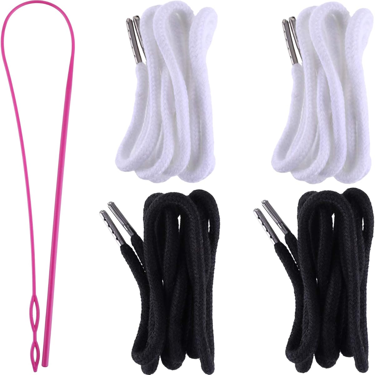 Drawstring Cords Replacement Drawstrings with Easy Threader for Sweatpants Shorts Pants Jackets Coats (Black, White)