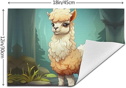 Miniatura 2 de 6 PCS PVC Placemats Set Place Mats Alpaca on Dark Background Non-Slip Weave Place Mats 12" x 18" Farmhouse Table Mat Set for Family Dinners Wedding