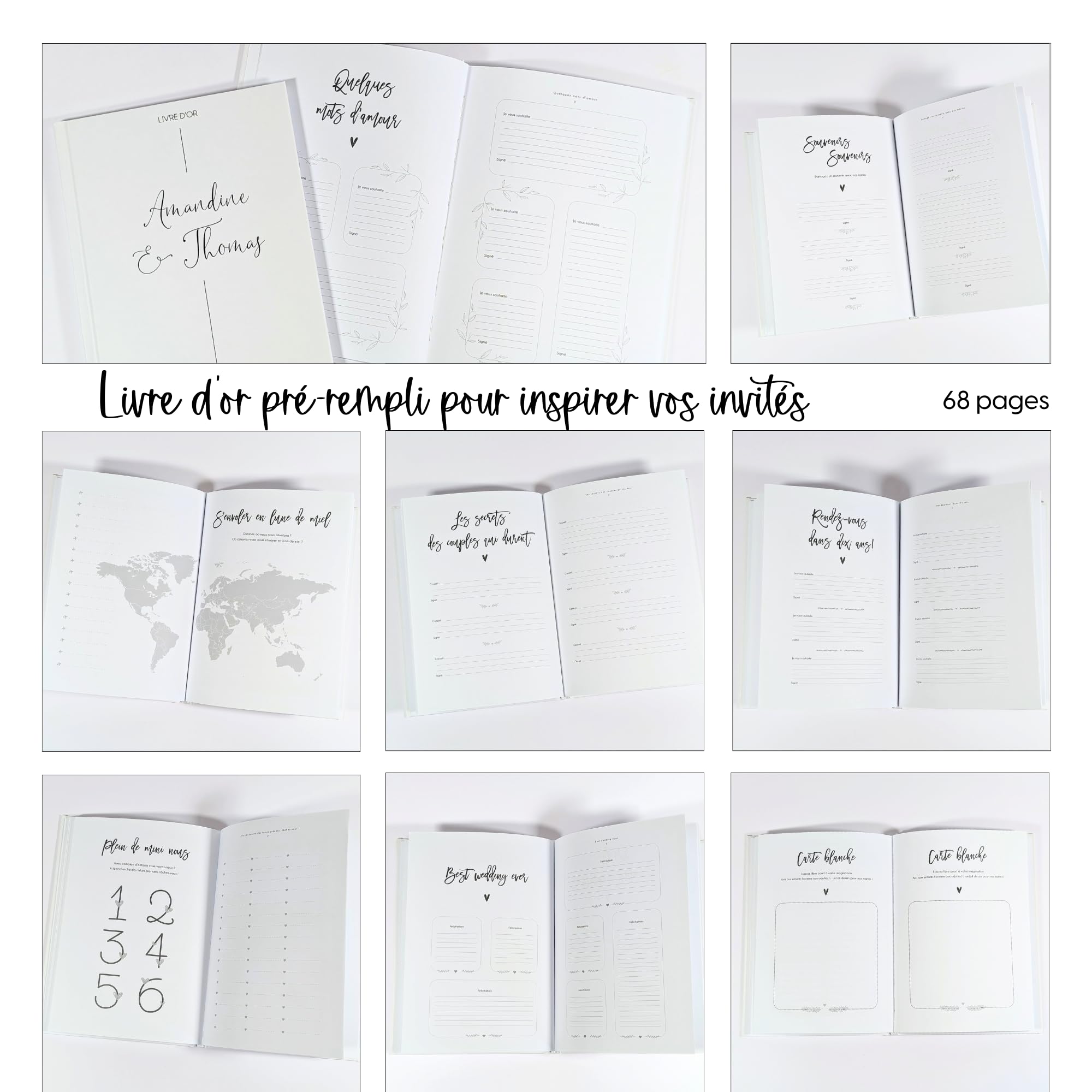 Livre d'or mariage personnalisé | 68 pages, couverture rigide, 24x17cm | Livre d'or personnalisé - Livre d'or pré-rempli - Album de mariage | TE Whaka